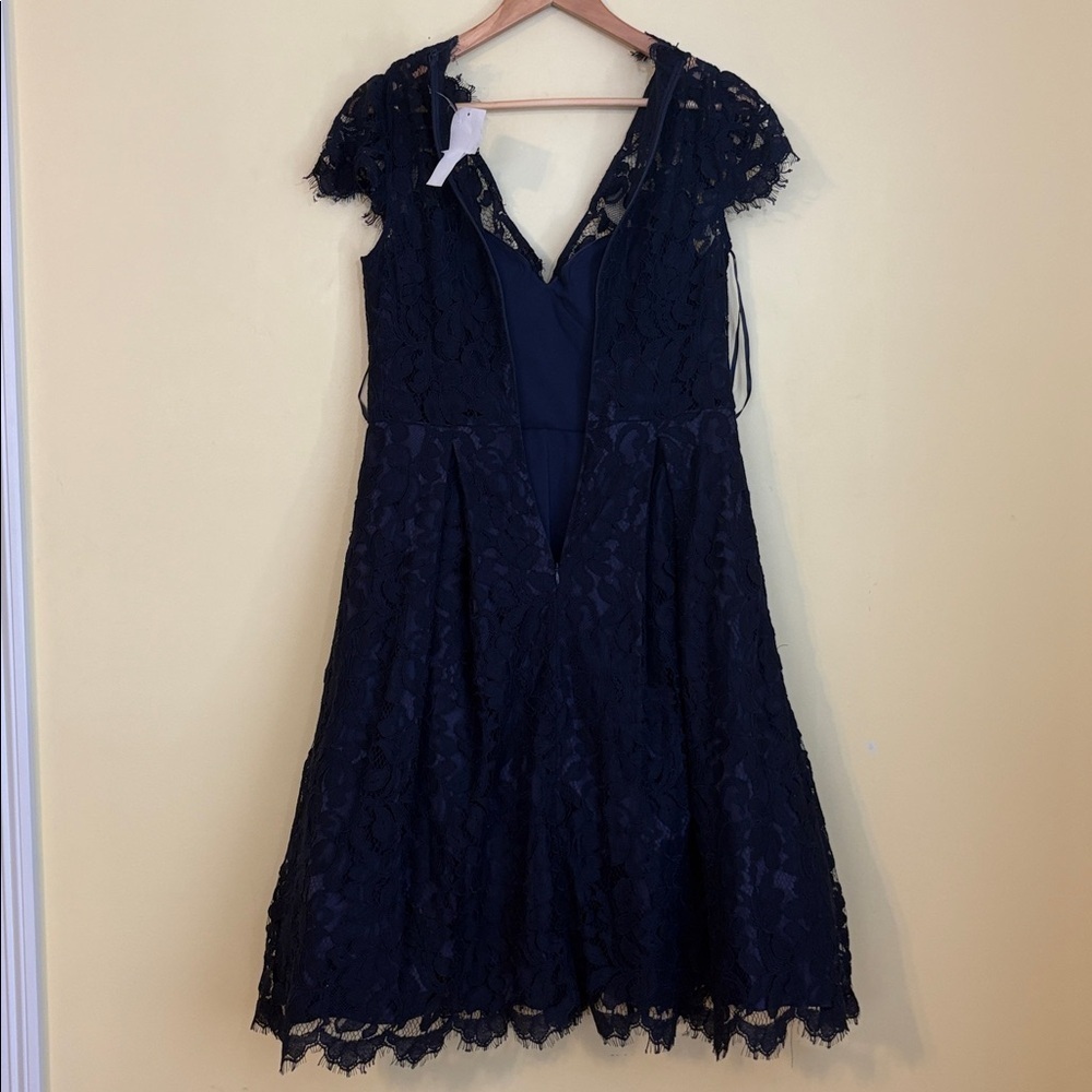 Eliza J Macy’s NWT Navy Eyelash Lace Fit & Flare Cocktail Evening Party Dress 8 - Picture 8 of 13